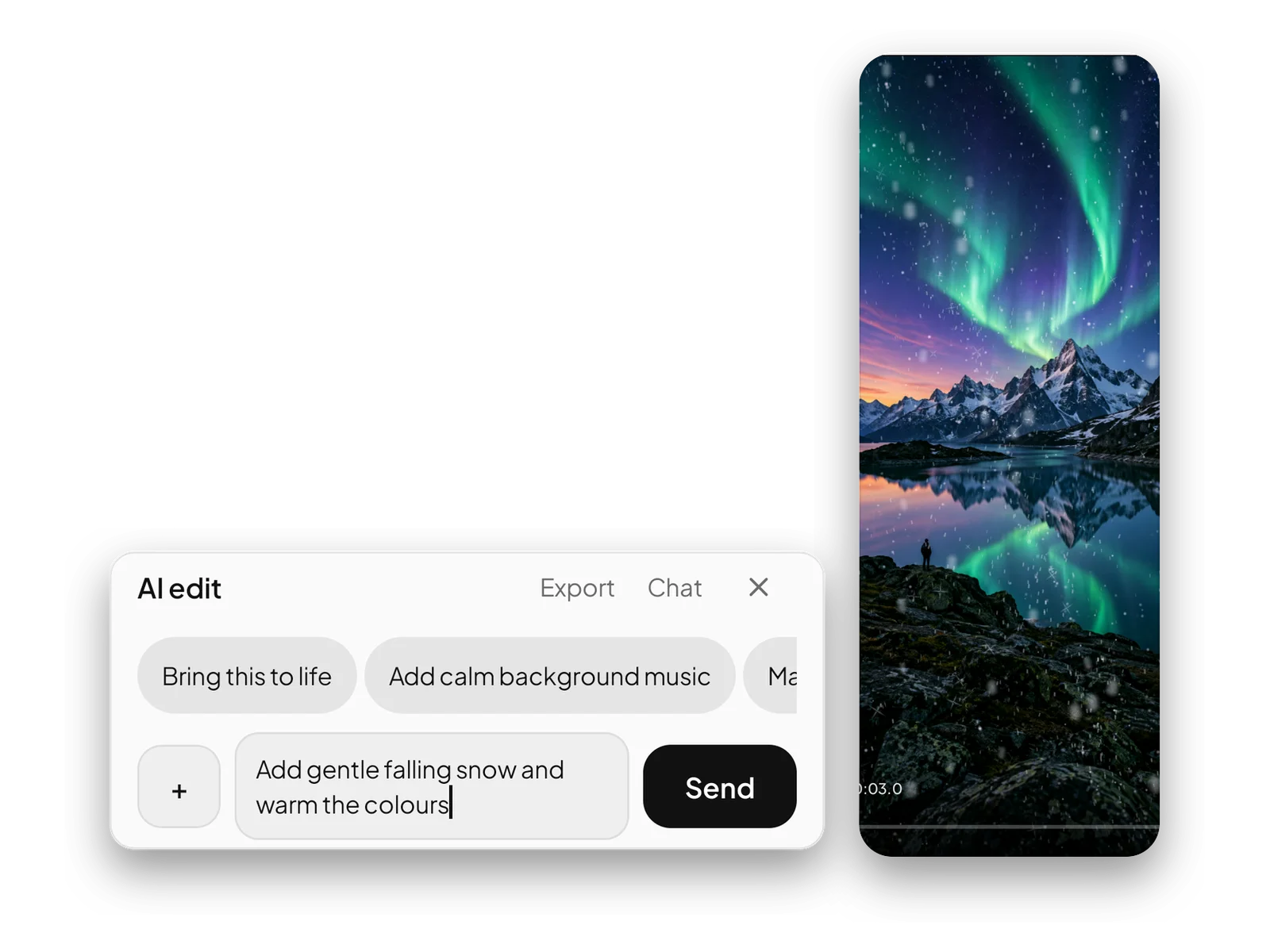 The AI edit chat with suggestions and a message box.