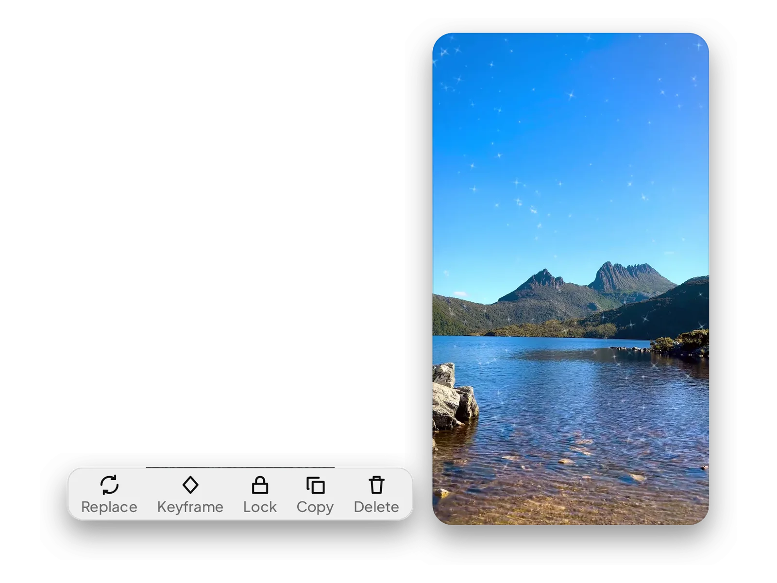 A clip selected in the editor with its tools.