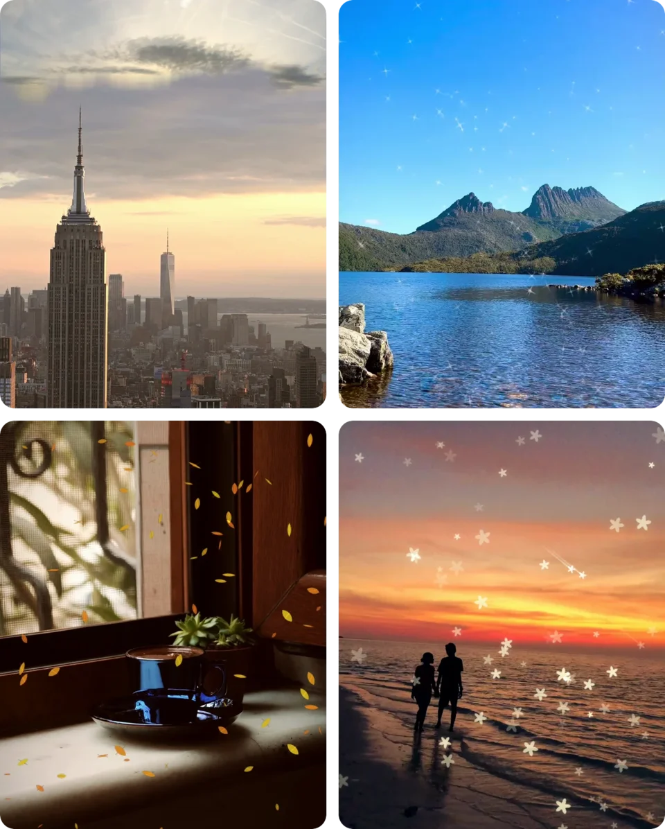 Four short clips edited in Swish, each with a sky, an effect or a look.