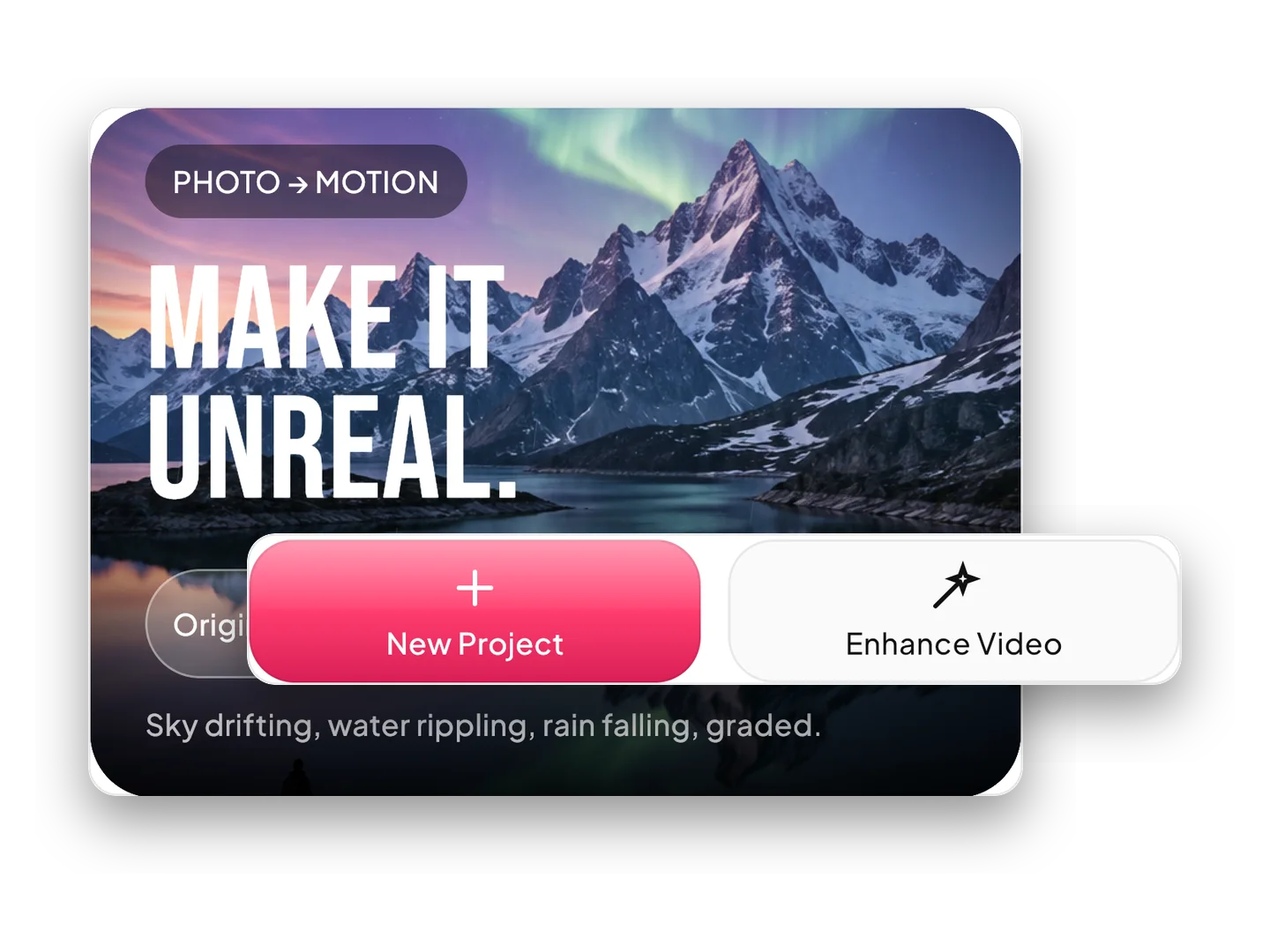 The home screen with New Project and Enhance Video.