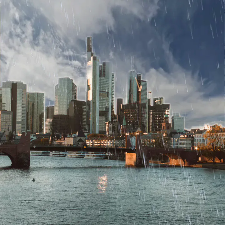Rain falling over a photo.