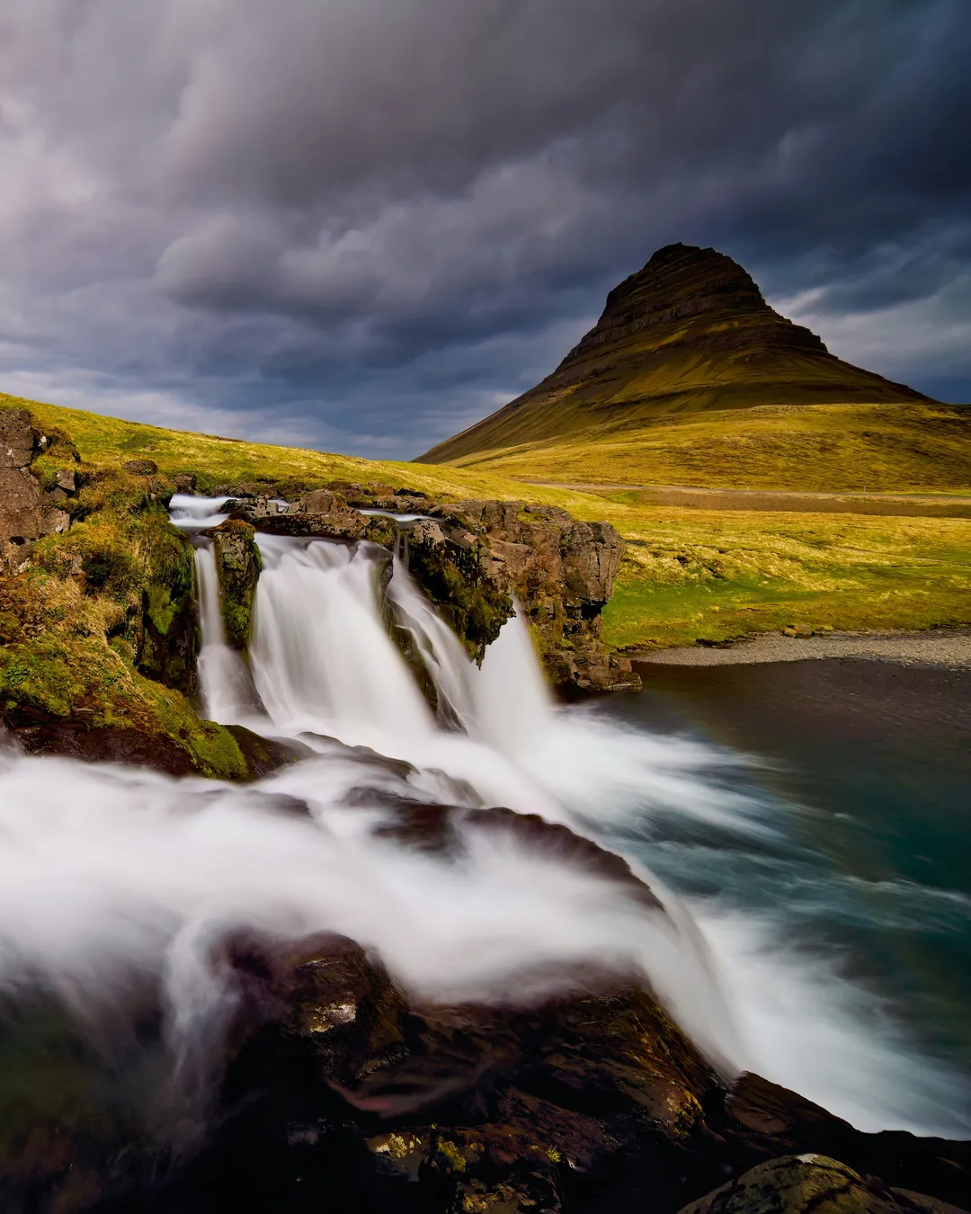 Kirkjufellsfoss in Iceland, the falls and the clouds set moving.