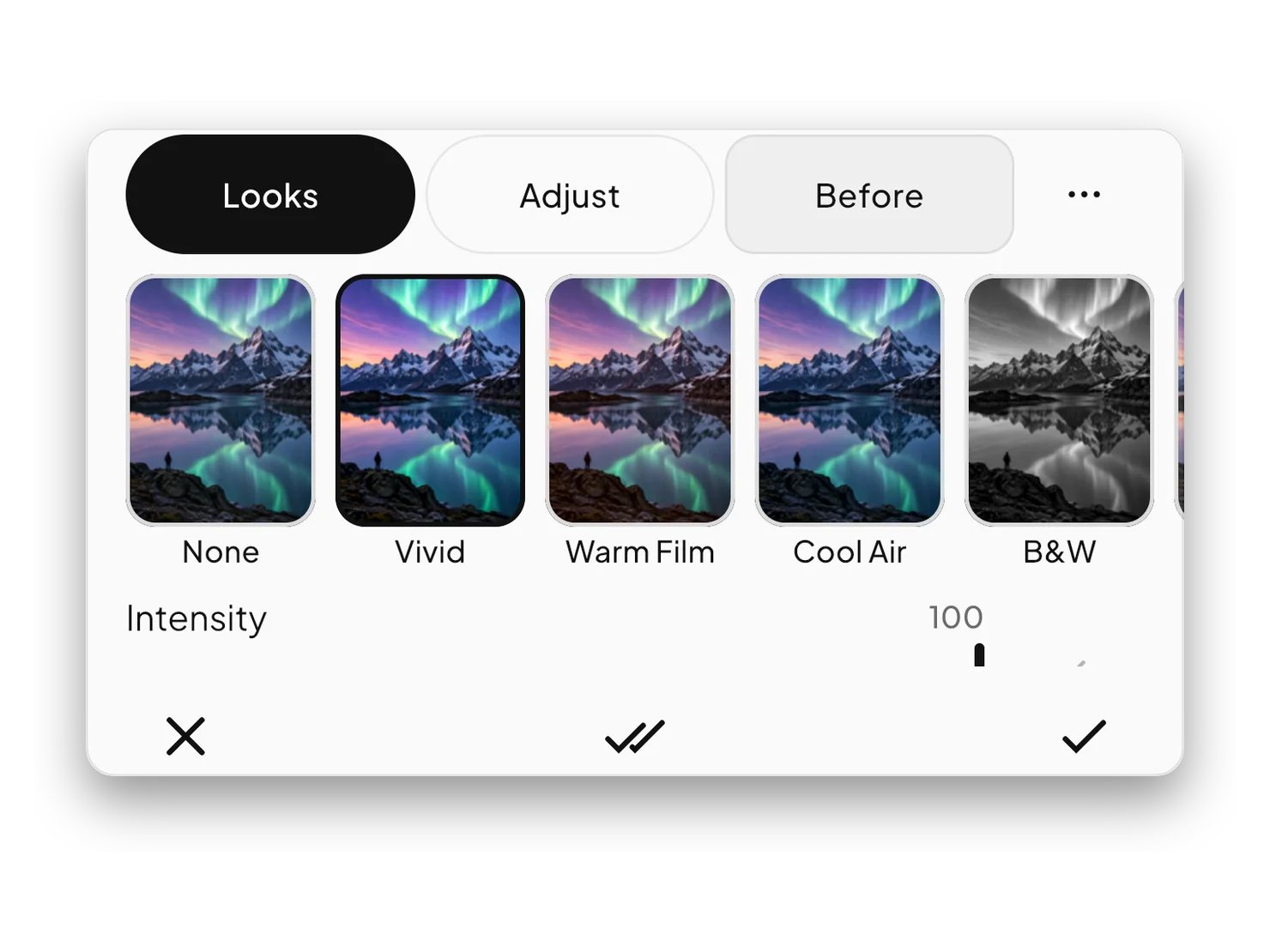 Look thumbnails on an aurora photo.