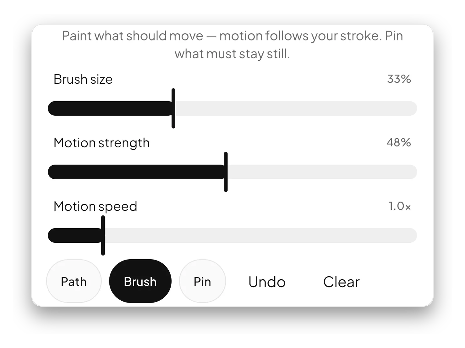 Brush size, Motion strength and Motion speed sliders.