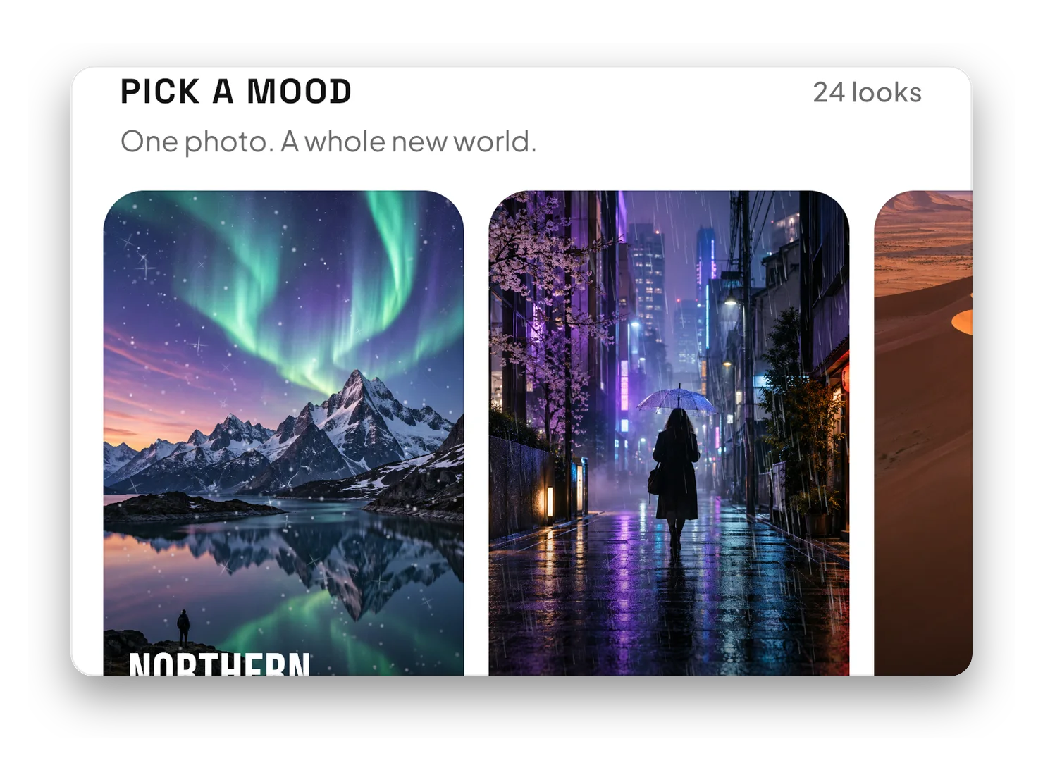 The Pick a mood row on the home screen.