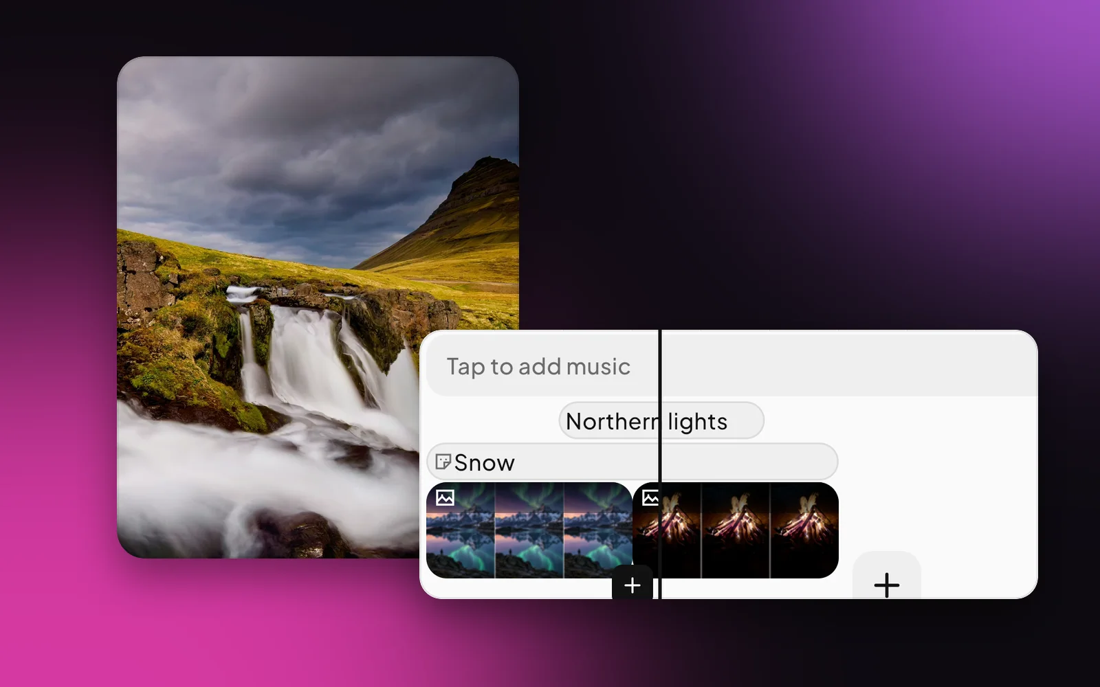 The timeline with Tap to add music above the clips.