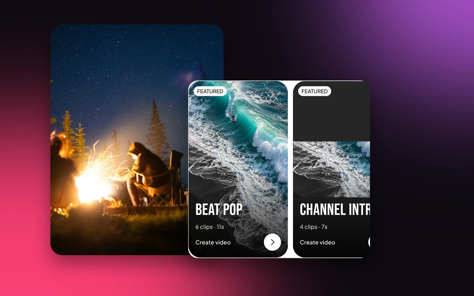 The Discover tab with featured templates Beat Pop and Channel Intro.